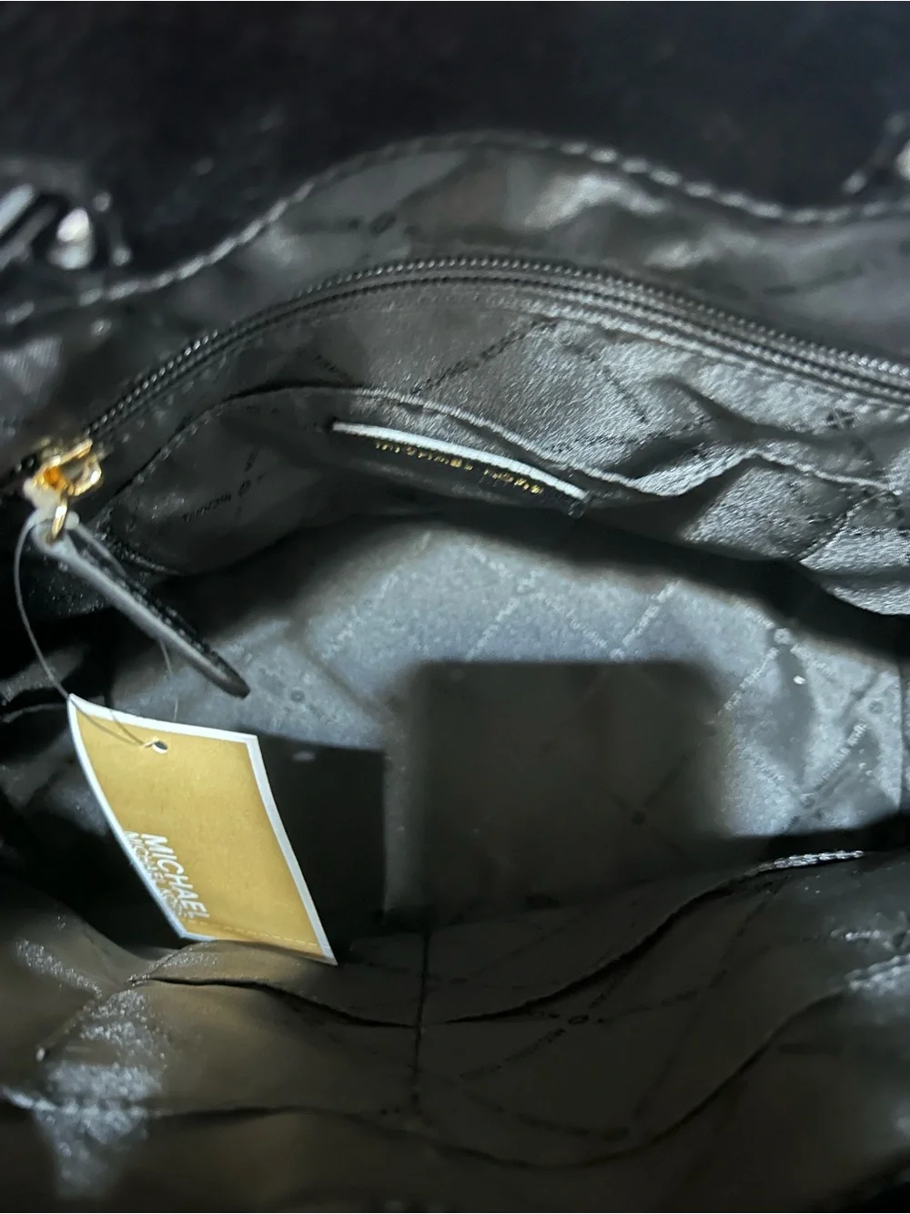 NWT Michael Kors Black Leather Drawstring Large Bucket Bag with Gold MK Charm